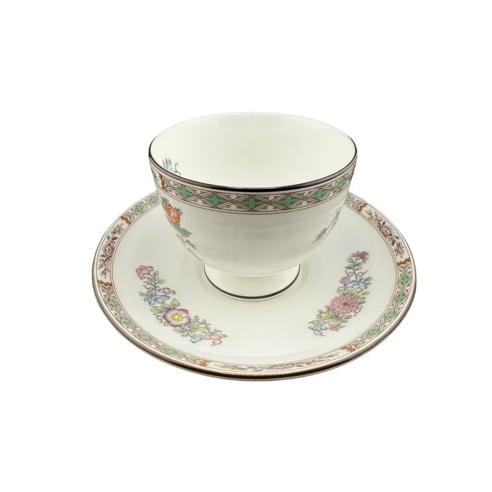 Vintage Wedgwood Bone China Cup & Saucer Kutani Crane Pattern
